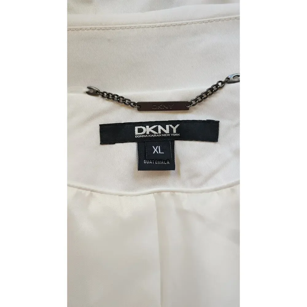 Donna Karen New York(DKNY) Womens XL White Black Lined Trench Coat Belted